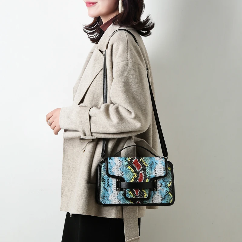 

Vintage Snake Pattern Women Handbag Fashion Casual Shoulder Bag PU Leather Women Bag Drop Shipping Small Square Crossbody Bag