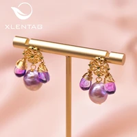 xlentag natural crystal fresh water purple pearl drop earrings for wedding women accessories boho vintage jewellery ge0928b