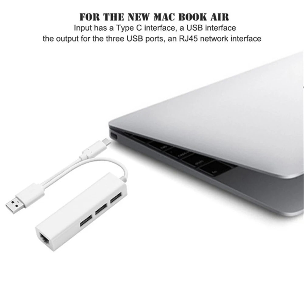 Оригинал для MacBook Chromebook 3 порта USB 1 концентратор типа C к Gigabit Ethernet LAN RJ45