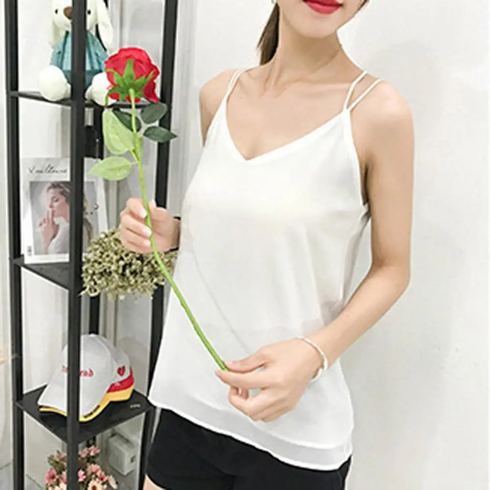Женский шифоновый топ-майка с v-образным вырезом без рукавов летний топ
