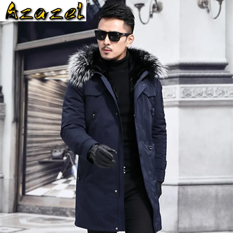 

Парка Azazel 2020 мужская с подкладкой из натурального меха норки, зимняя длинная куртка, роскошное пальто из меха енота, мужские норковые куртки, парки 8806
