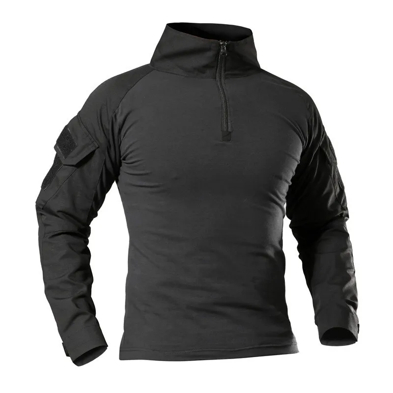 Black HAN WILD, мужские походные рубашки, уличная походная футболка, Военная тактическая рубашка, Мужская камуфляжная рубашка для стрельбы, охоты размера плюс - Цвет: Black