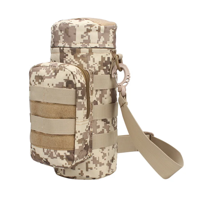Camo Nylon Water Bag Pouch Metal Clip Molle Bottle Kettle Shoulder Bag Tactical Military Gears For Outdoor Travel Camping Hiking