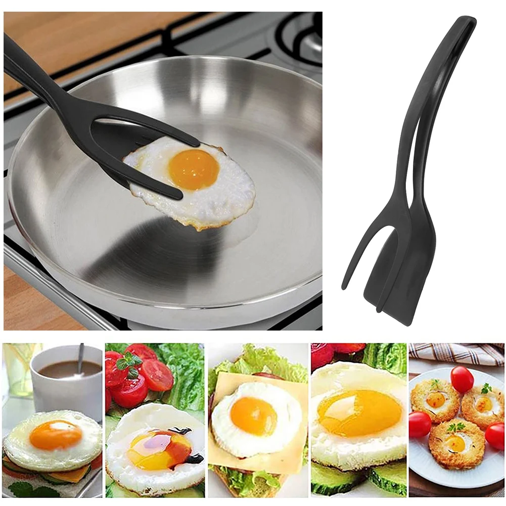 

2 in 1 Non Stick Grip Food Flip Fried Egg Tong Toasted Bread Pancake Spatula Clamp Kitchen Cooking Turner Flipper Accessories