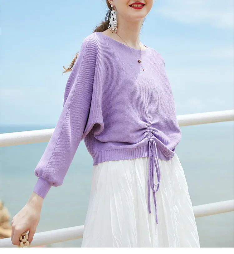 

Свитер с бантом, новинка сезона осень-зима 2020, женский свободный пуловер, свитер, Женский однотонный милый топ с расширяющимся книзу рукавом...