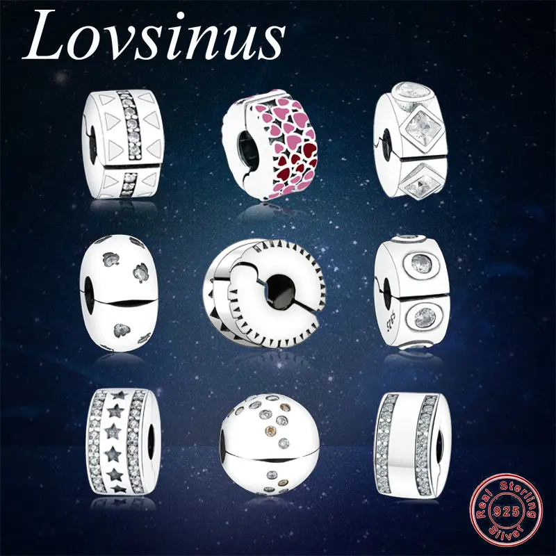 

925 Sterling Silver Burst of Love Clip Charm Hear Pink Enamel Spacer Clips Bead Fits Original Europe Charms DIY Bracelets Jewel