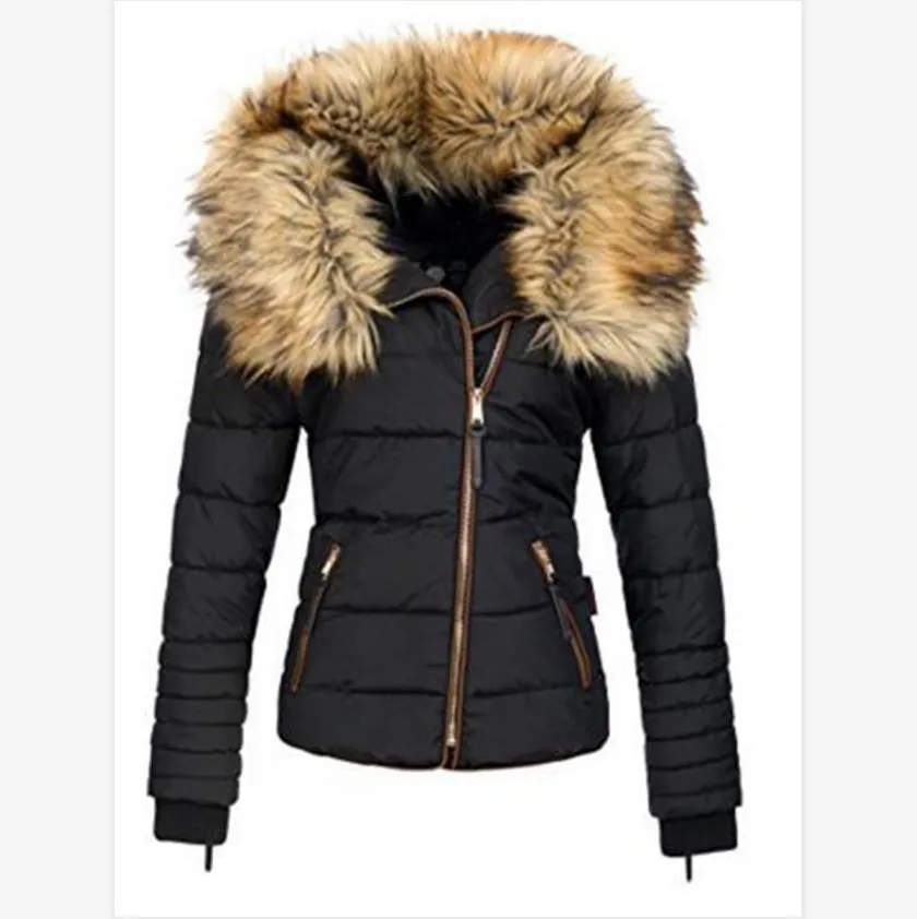 

Winter cotton padded clothes women's 2021 new wool collar zipper thickened warm ladies jacket