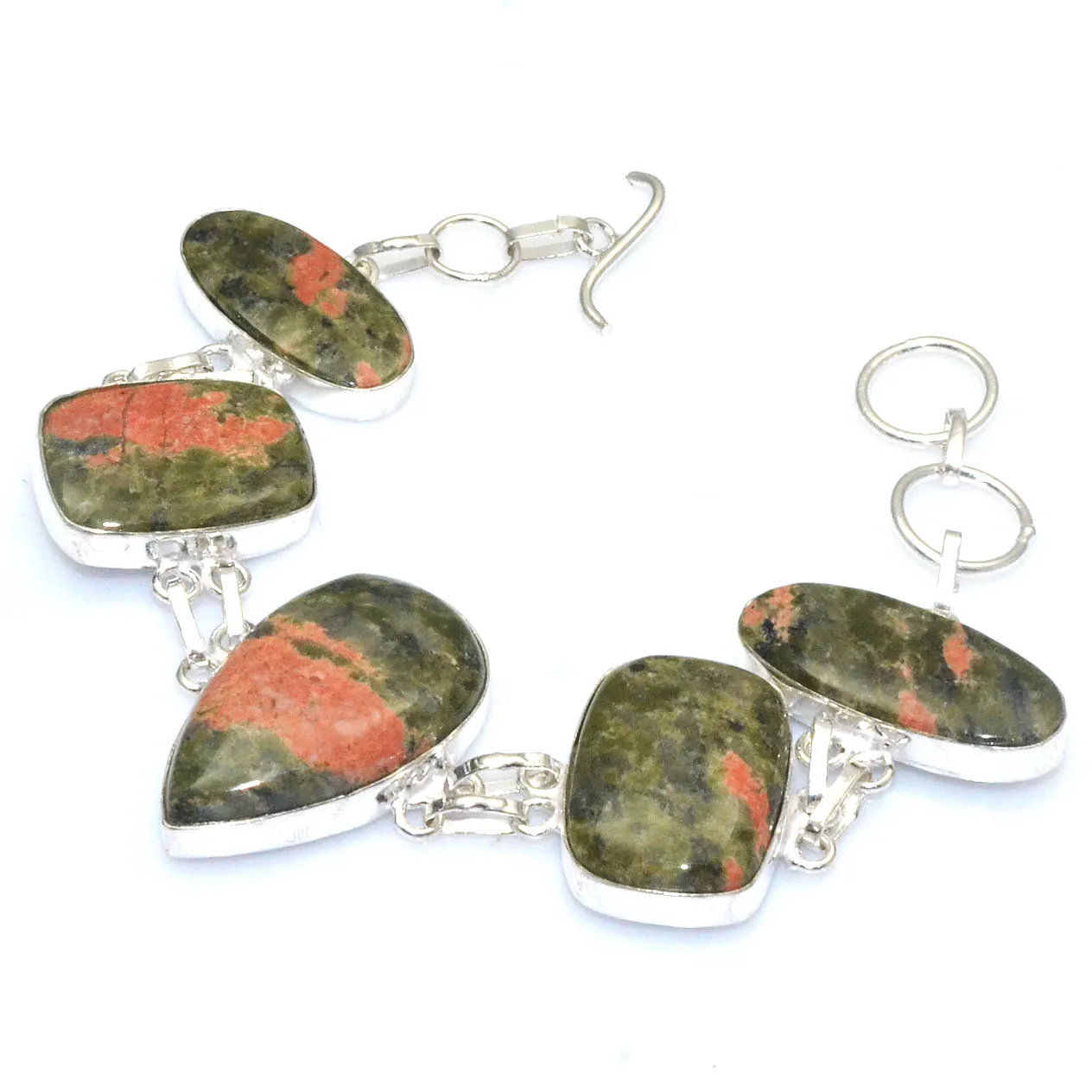 

Genuine Unakite Silver Copper Bracelet , Women Jewelry gift, 19 cm, B4239