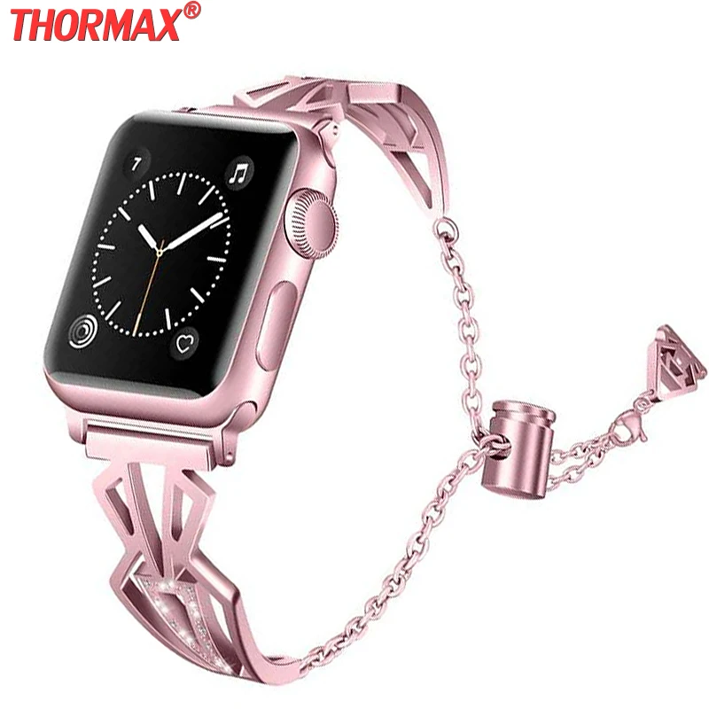 Ремешок для Apple Watch Band 38 мм 42 40 44 браслет из нержавеющей стали с бриллиантами iwatch