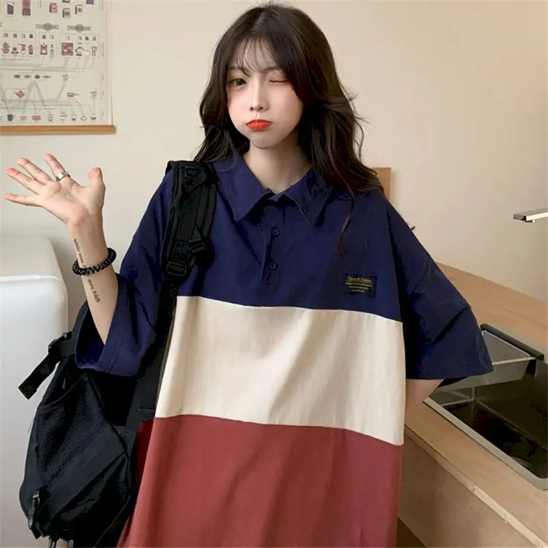 

Футболка женская в стиле преппи, рубашка-поло с коротким рукавом, Стич, в Корейском стиле ретро, шикарная Студенческая японская одежда в сти...