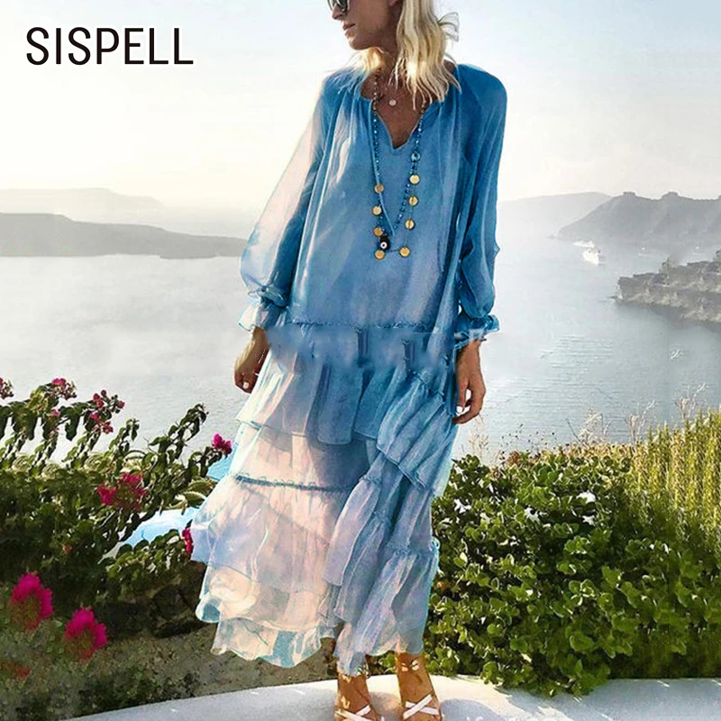 

SISPELL Patchwork Ruffle For Female Dresses Lantern Long Sleeve V Neck Lace Up Bowknot Women's Casual Dress 2022 Fashion New