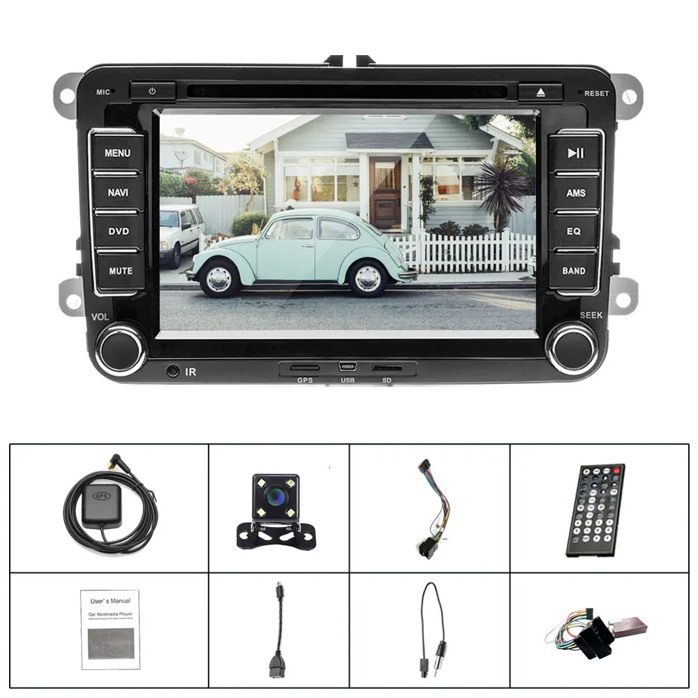 With 4LED Camera Автомобильный dvd-плеер Camecho, gps навигация, 2Din 7 дюймов, мультимедийный авто радио плеер, резервная камера, FM карта для Passat/POLO/GOLF/Skoda/Seat - Цвет: With 4LED Camera