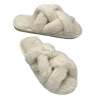 fashion designers girl fashion fur slippers wholesale faux fur cross indoor floor slides luxury women slippers