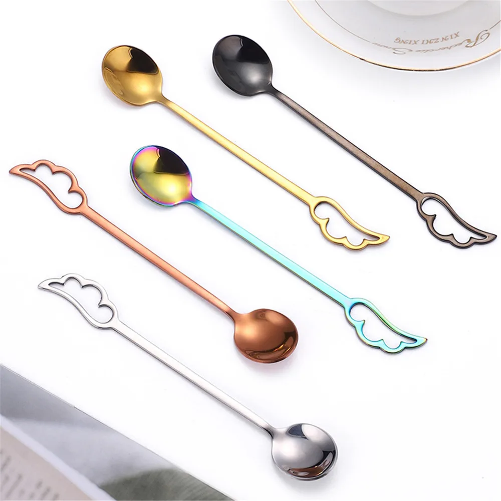 

Stainless Steel Feather Spoon Coffee Milk Stirring Teaspoon Ice Cream Dessert Spoons Cutlery Gift Spoon Kitchen Accessories