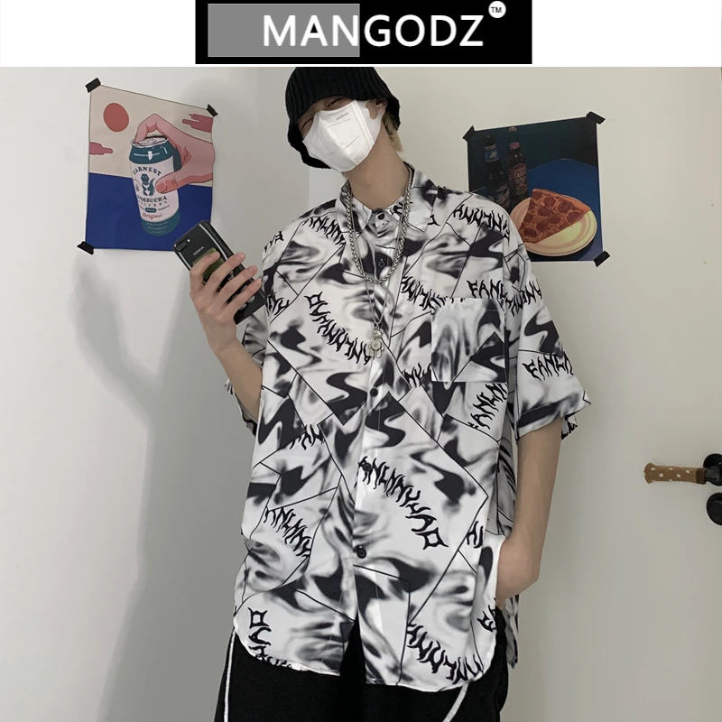 

Couple Half Sleeve Shirts 2021 Summer Vintage Tie-dye Letters Print Shirts Loose Casual Camisas Para Hombre Male Clothing Tops