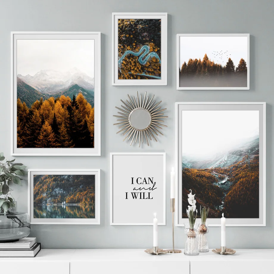 

Autumn Scenery Wall Art Posters and Prints Nordic Forest Mountains River Canvas Painting Modular Picture Living Room for Decor