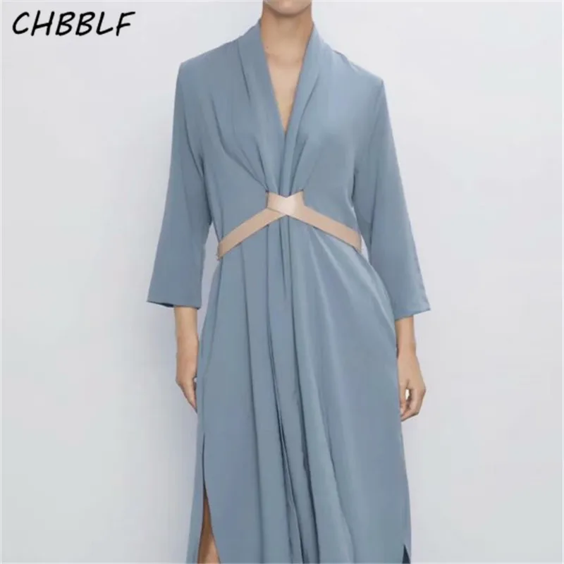 CHBBLF женские офисные детская маскарадная одежда нарядное голубое платье миди