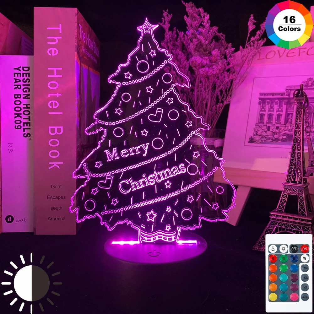 

3D Cartoon Christmas Tree Night Light 7/16 RGB Colors LED Night Light Table Home Party Holiday Atmosphere Decor Festival Xmas