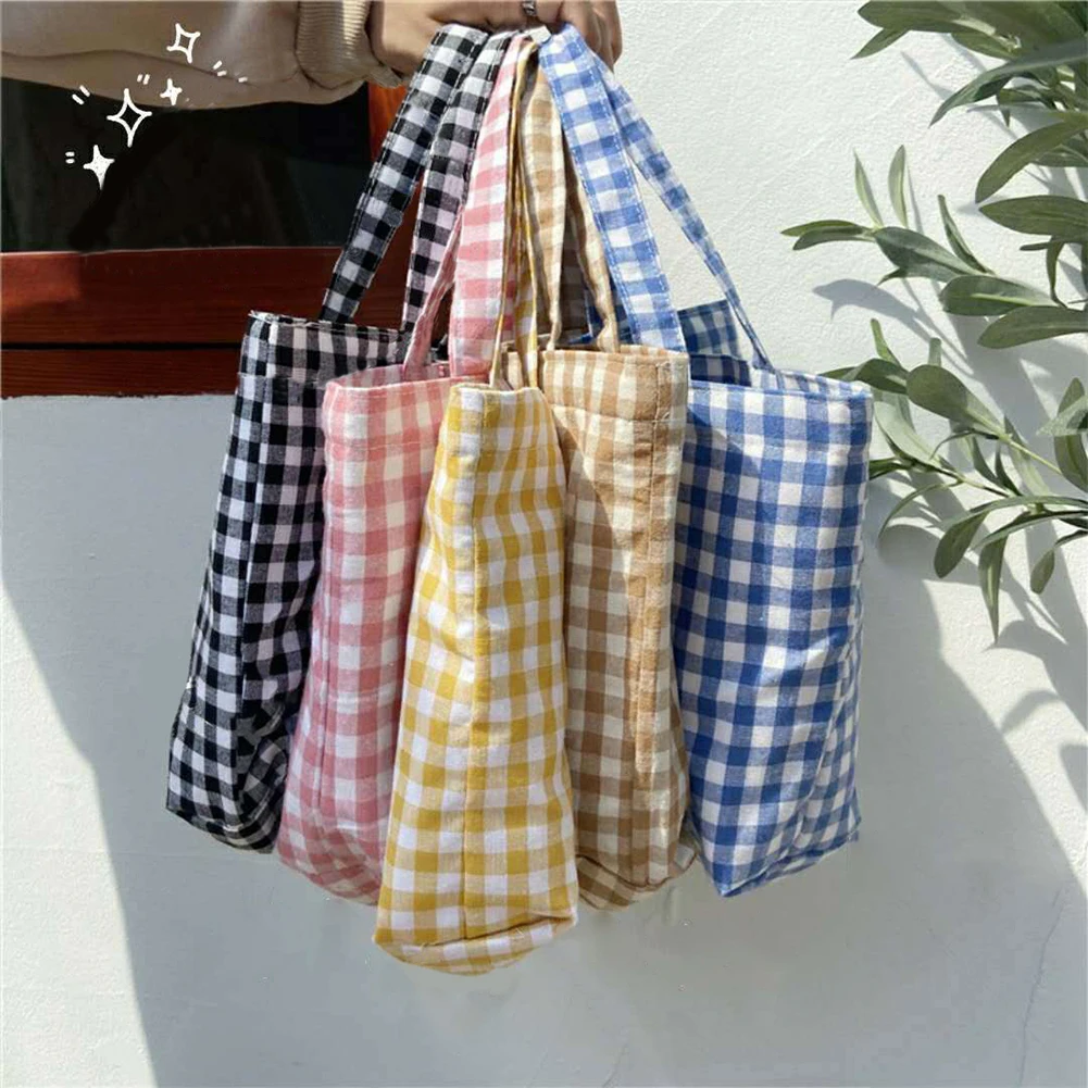 

Portable Cloth Lunch fruit Bag Tote Simple Check Pliad Thickened Food Picnic Travel Convenient Lunch Bags For Women