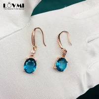 2021 trend woman earring rose gold sapphire gemstone aaa zircon round crystal hanging drop earrings for party gift fine jewelry