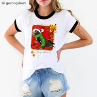 merry christmas cockatiel parrot graphic print tshirt women kawaii clothes white short sleeve t shirt femme summer fashion tops