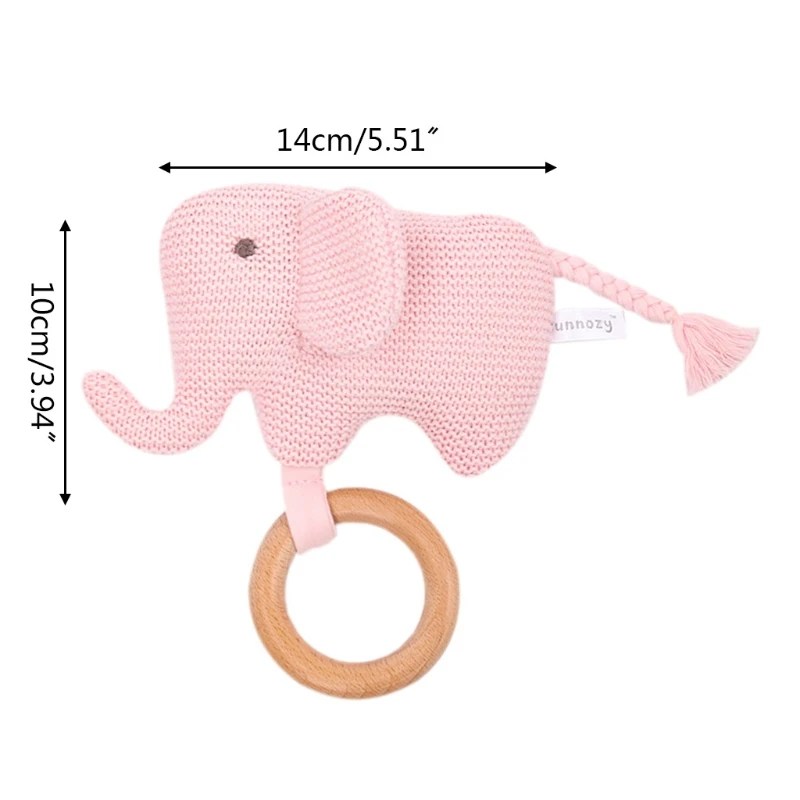 

Baby Wooden Teether Toy DIY Crochet Animal Elephant Rattle Infant Teething Nursing Soother Molar Toys for Newborn