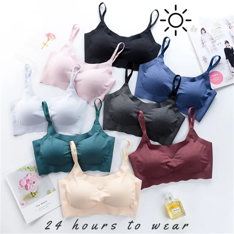 Бюстгальтер женский бесшовный из вискозы мягкий тонкий дышащий топ с чашками пуш