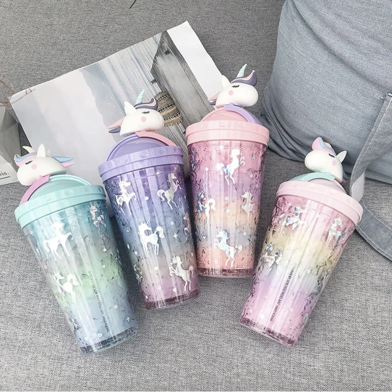 Милая бутылка для воды с единорогом 430 мл чашка соломинкой мультяшная