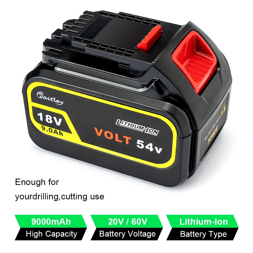 Waitley 18V 54V 9.0Ah DCB606 запасная литий-ионная батарея для DeWalt MAX XR 20V/60Vpower tool 6000mAh литиевые