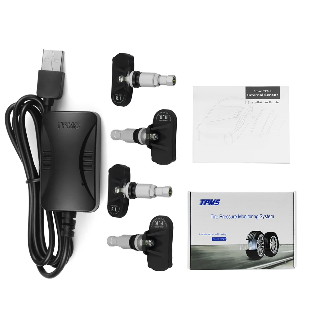 Автомобильная система контроля давления в шинах USB TPMS для Android навигации с 4 внутренними/внешними датчиками сигнализации давления в шинах