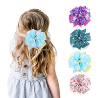 4 6 double layers printed hair bows with clips girls hair accessories handmade boutique fashion kids headwear free shipping