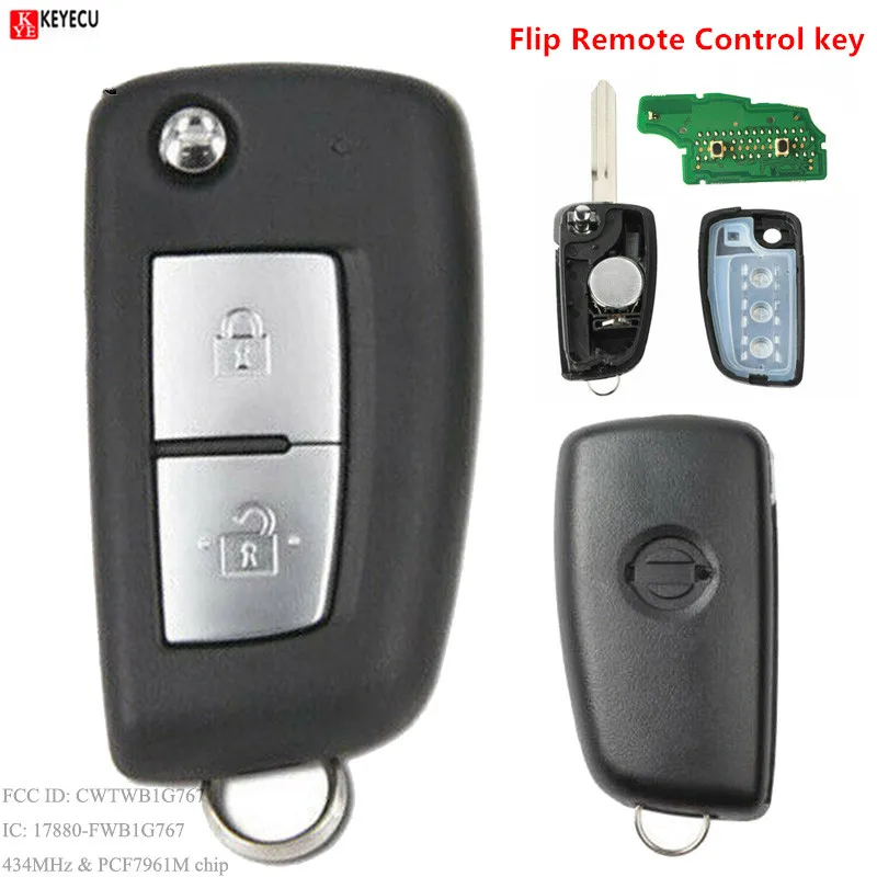Keyecu 2 кнопки флип Автомобильный Брелок дистанционного управления с ключом 433 92