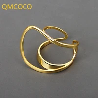 qmcoco silver color adjustable chic ring for woman minimalist double line surface smooth ring party gifts woman fine jewelry