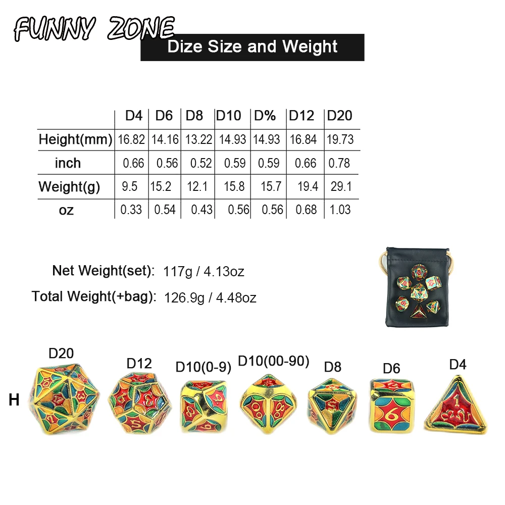 Набор металлических игральных костей многогранные настольные игры с сумкой для