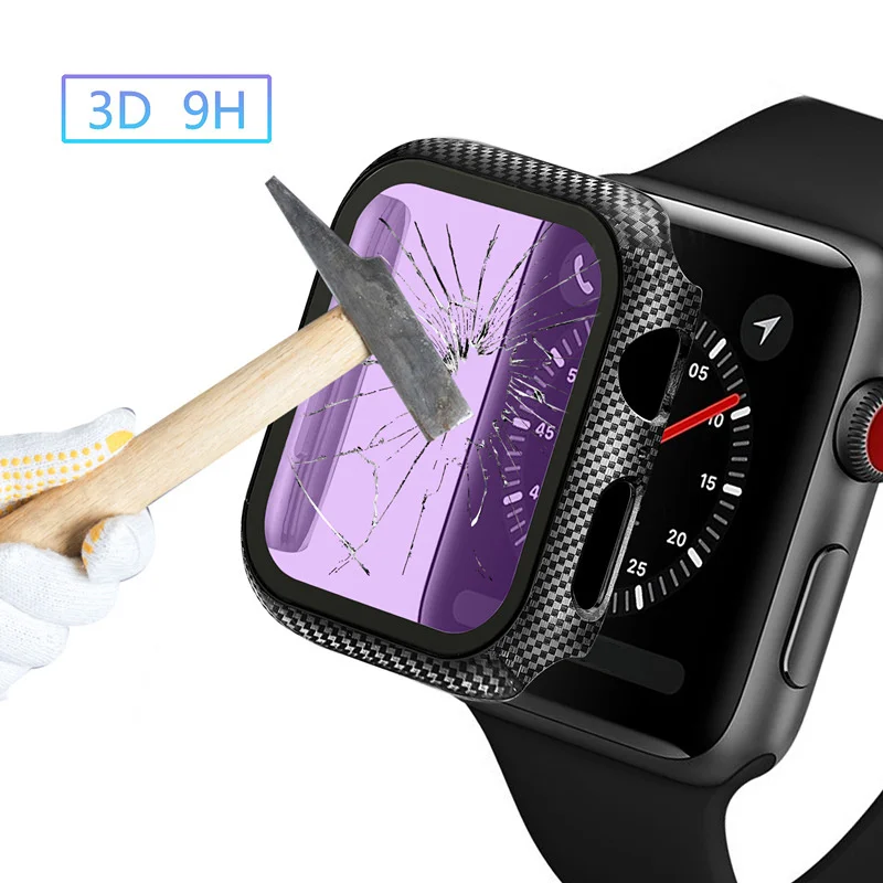 

Glass + Cover For Apple watch Case iWatch 38mm 42MM Carbon fiber bumper + Screen Protector Apple watch series 5 4 3 4mm 40MM