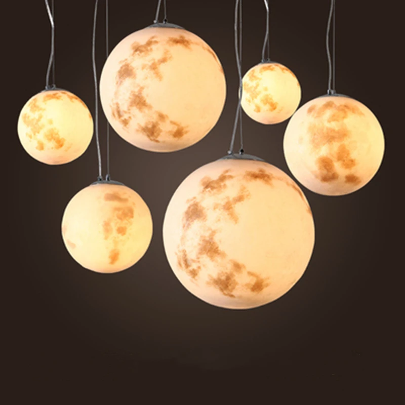 Nordic Modern Simple Full Moon Pendant Lamp Creative Retro Personality Art Ball Lanyard Hanging Droplight | Лампы и освещение
