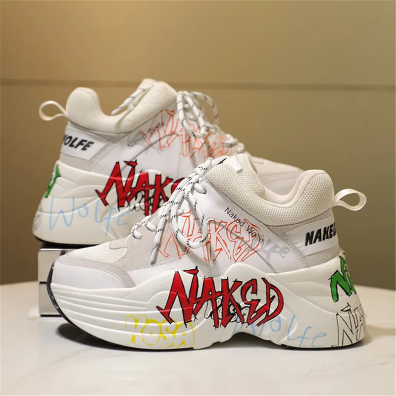 Женские кроссовки из натуральной кожи повседневная обувь на толстой подошве с