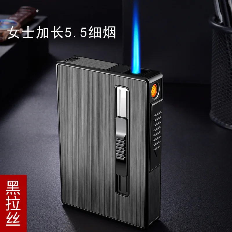 

Chinese brand new 5.5 extended fine smoke straight electric heating wire double fire automatic smoke cigarette lighter case