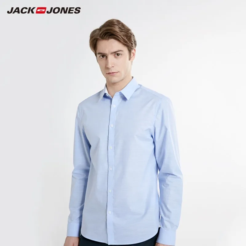 Рубашка JackJones 219105530 Мужская базовая из эластичного хлопка с длинными рукавами