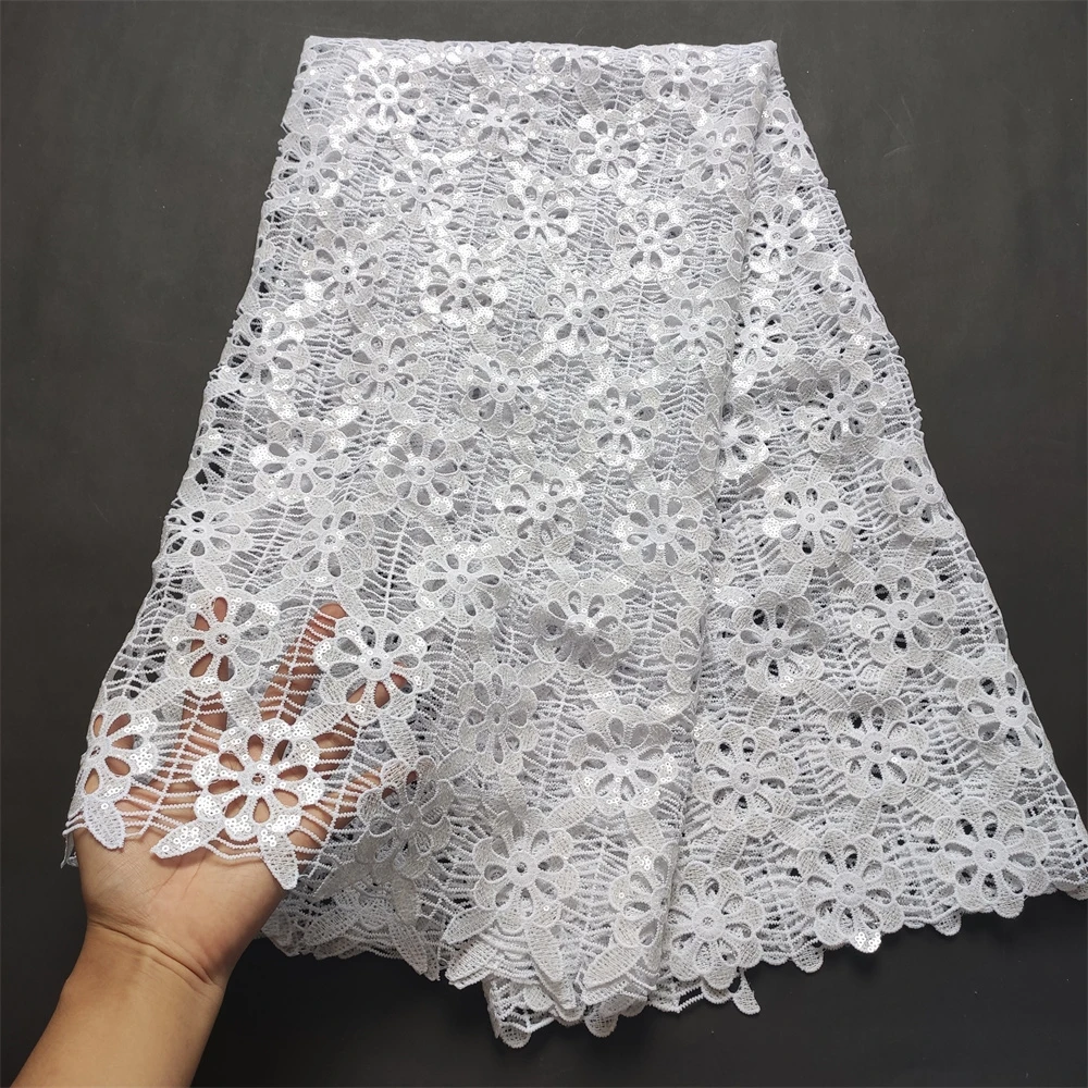 

Latest 2021 High Quality African Lace Fabric Embroidery Swiss French Tulle Cotton Guipure Sequins Wedding Party Dress 5yards