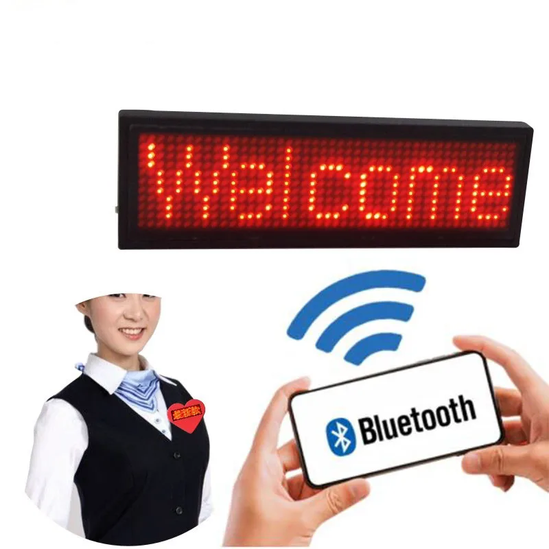 

Rechargeable Bluetooth Led Name Tag Mini LED Digital Programmable Portable Scrolling Message Tag Sign For Gift Festival Event