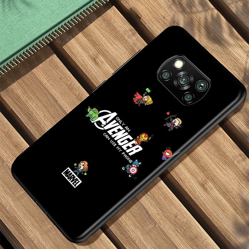 Marvel Avengers Cartoons Logo Phone Case For Xiaomi Mi Poco X4 X3 NFC F4 F3 GT M5 M5s M4 M3 Pro C40 C3 5G Black Funda Cover