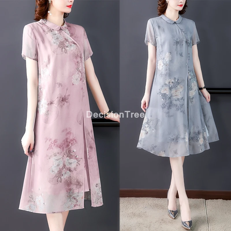 

2022 chinese female satin dress elegant qipao flowr print vintage cheongsam dress vestidos elegant formal dress party qipao