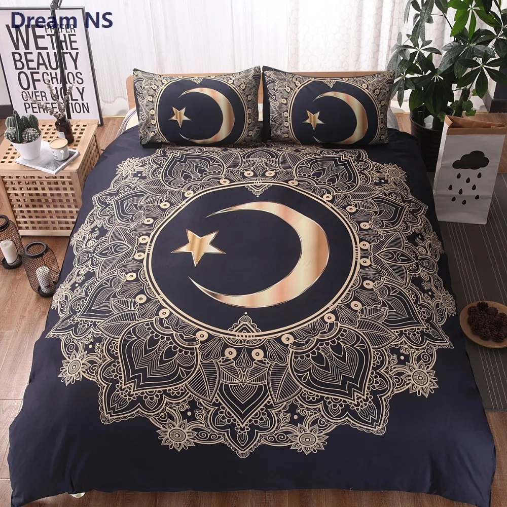 

AHSNME Moon God Bedding Set Indian Myth Mandala Duvet Cover Queen King Size for Adults Double Bed Black Bohemian Bedspread