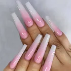 24 шт.компл. Красивая стразы наклейка накладные ногти сверхдлинные розовые белые градиентные балерины искусственные полные ногти для дизайна ногтей с клеем