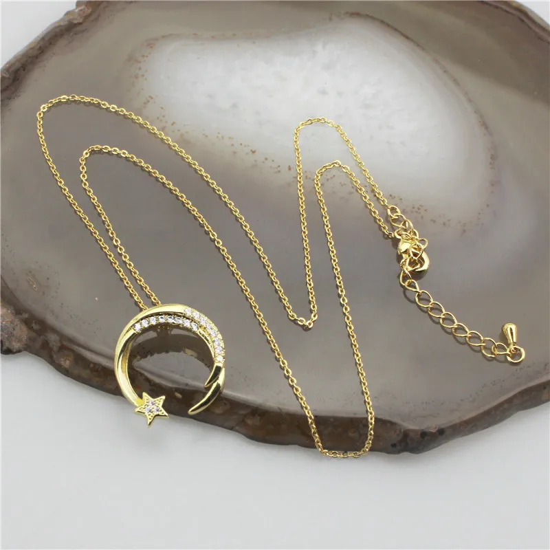10 штук/лот 19-дюймовое новое дизайнерское ожерелье из циркония в форме сердца/молнии/звезды/луны, ювелирное изделие с позолоченной медной цепочкой, дешевая оптовая продажа.