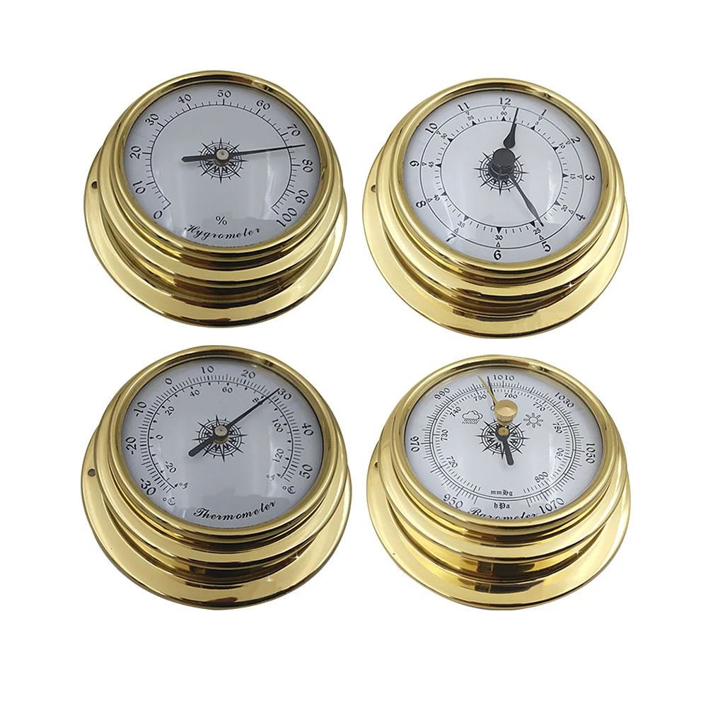 

4pcs 98mm Thermometer Hygrometer Barometer Clock Tool Accurate Boat Wall Mounted Marine Weather Station Set Mini Meter Portable