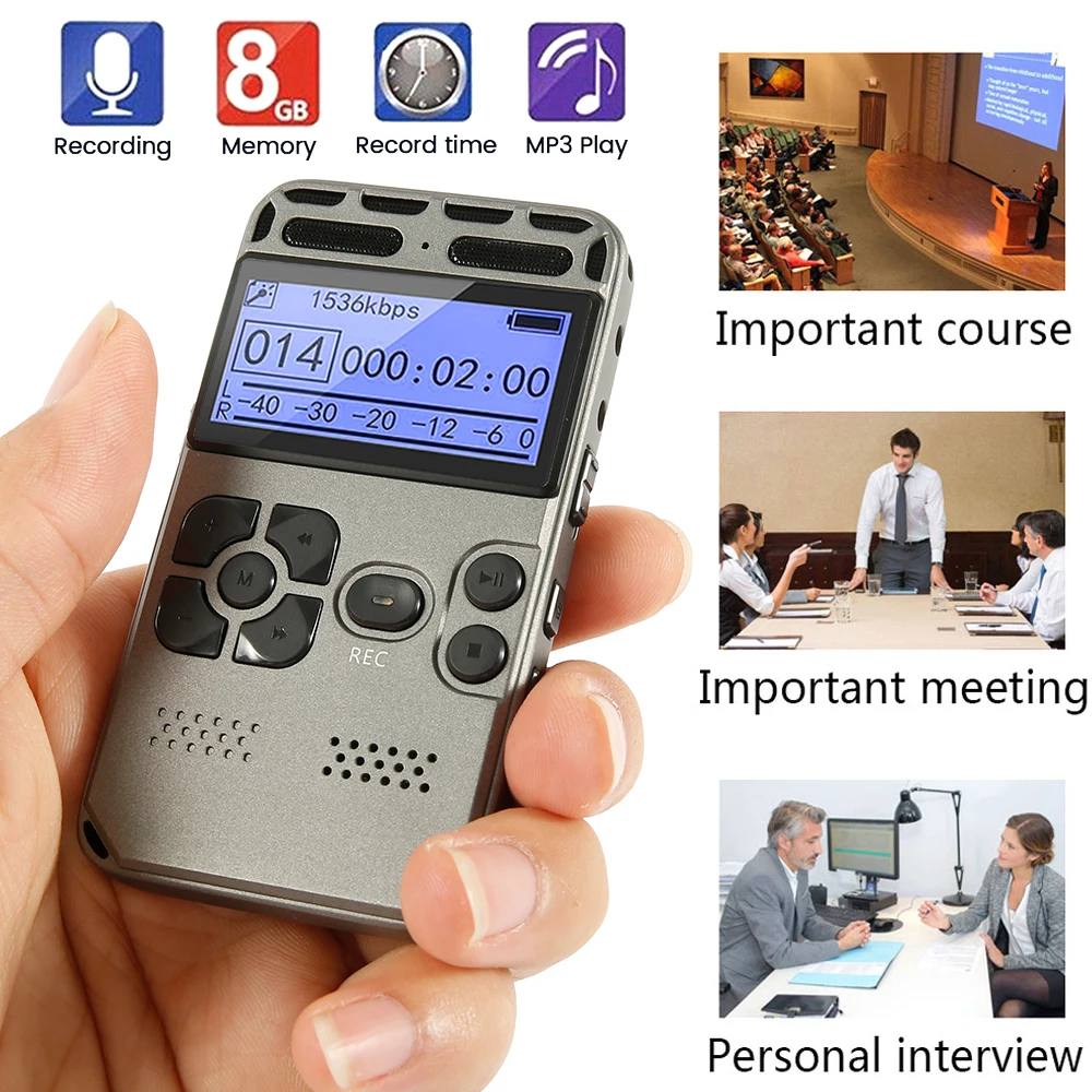

Professional High Definition Digital Sound Voice Recorder MP3 Player Voice-Activated Recording One-Button Record 8G Capacity