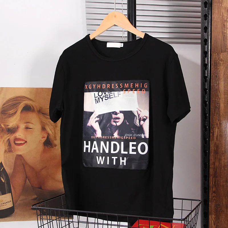 

2021 Summer new Harajuku style printing appliques Pattern short-sleeved t-shirt female Loose street Casual Women tops pullovers