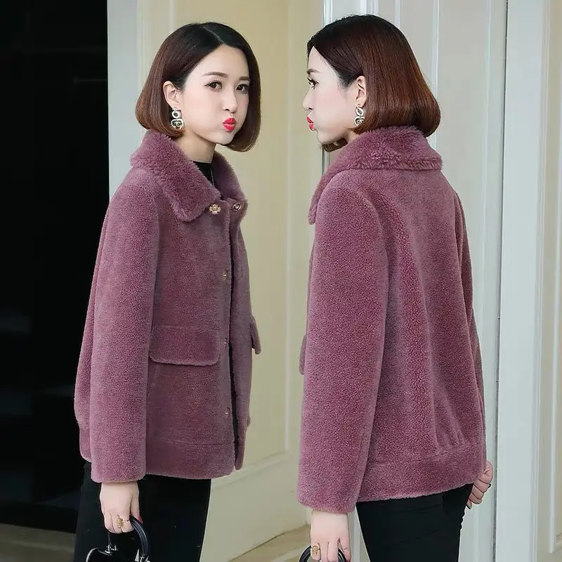 

Women 2021 Winter New Genuine Wool Thicken Warm Coats Female Short Solid Color Overcoats Ladies Real Sheep Shearing Jackets S96